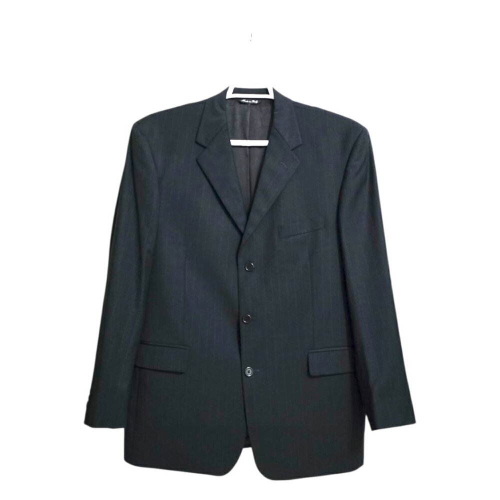Adolfo Black Pinstripe Italian Super 120s Wool Single Breasted Blazer Sz 46R